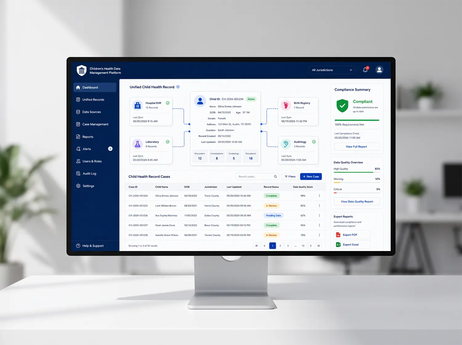SMART CDMIS dashboard - unified child health record with case management, screening results, and compliance reporting