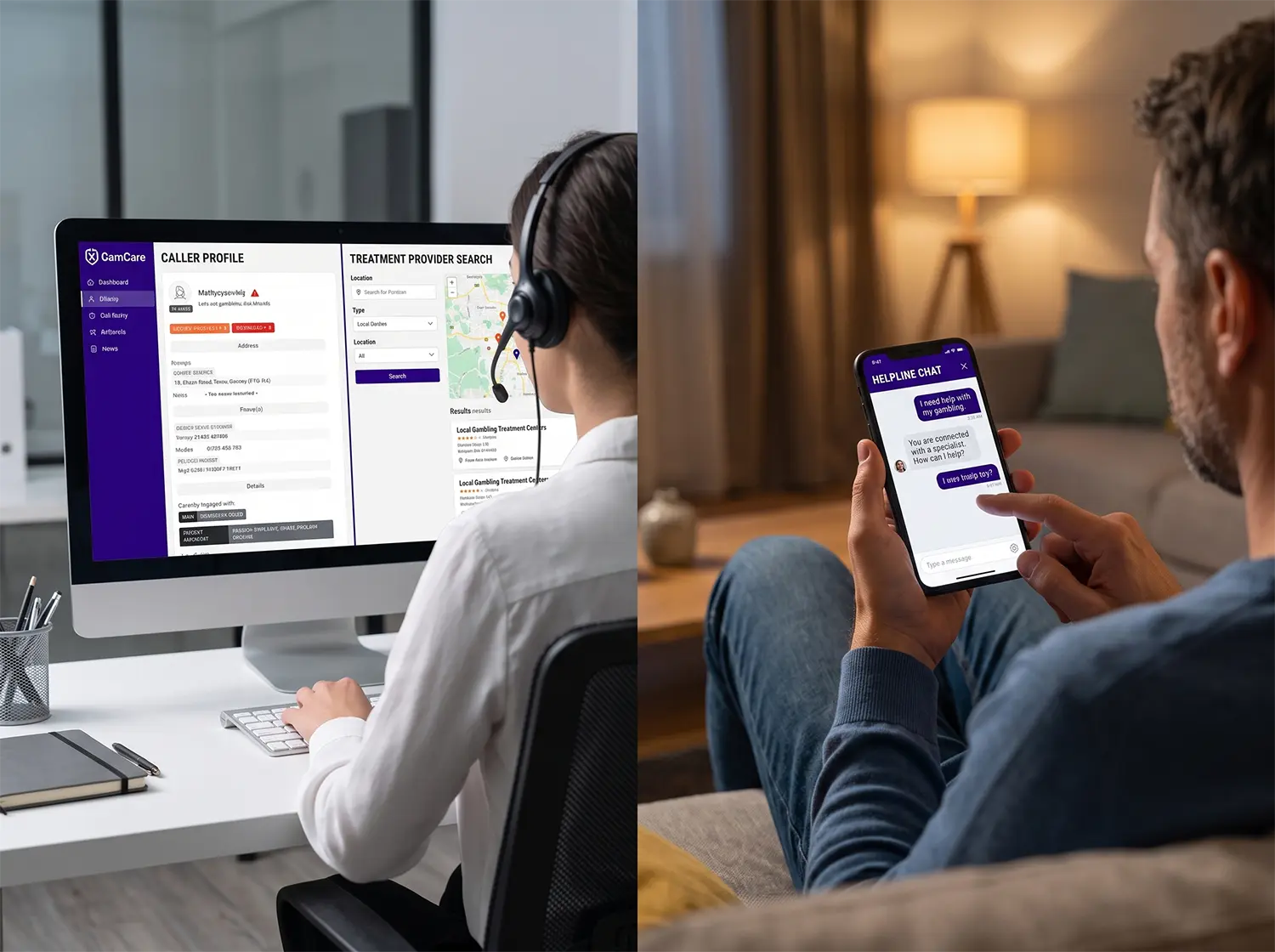 Problem gambling helpline workflow - citizen intake, eligibility assessment, appointment scheduling, and provider referral on SMART Problem Gambling platform